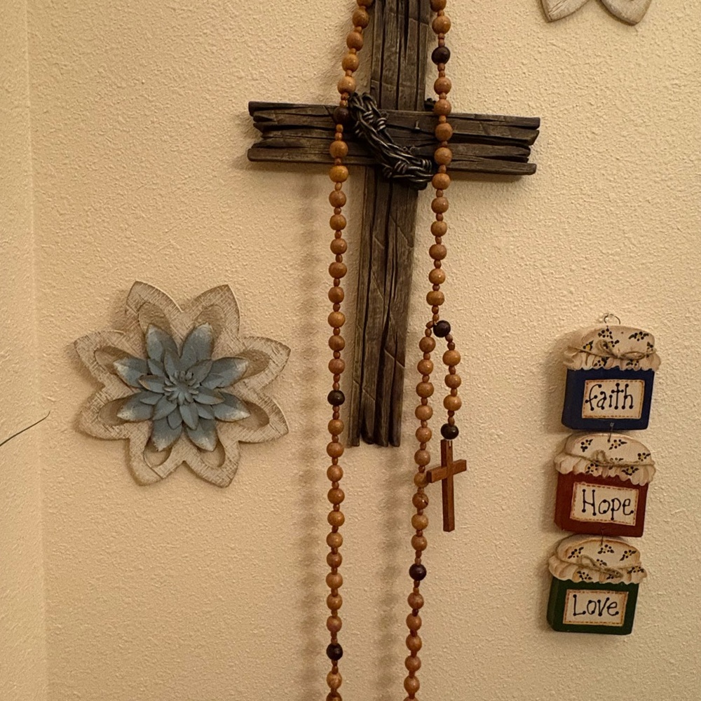 47” Large Wooden Wall Rosary – Rustic Christian Prayer Beads with Cross